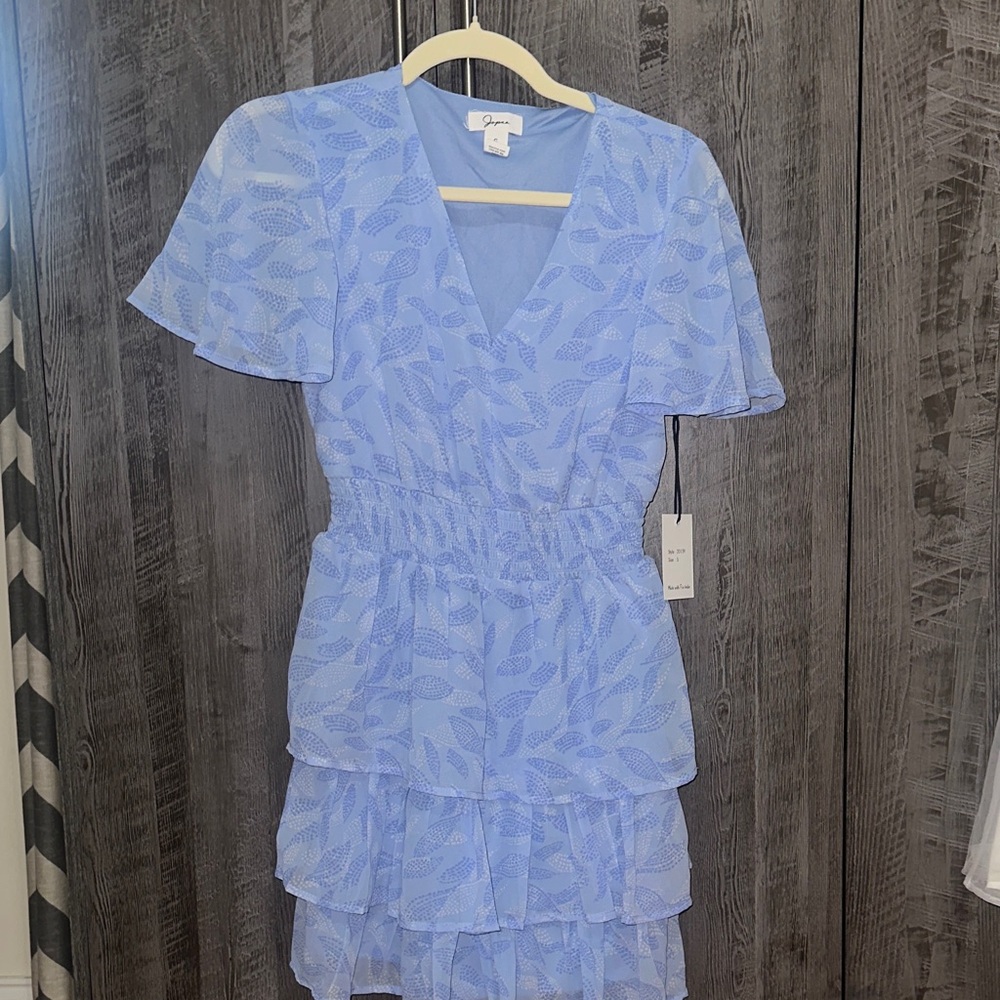 NWT! Japna Sky Blue Leaf Pattern Mini Dress